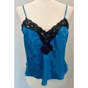 Vintage Victoria's Secret Gold Label Camisole Blue with black lace Sequined Sz M